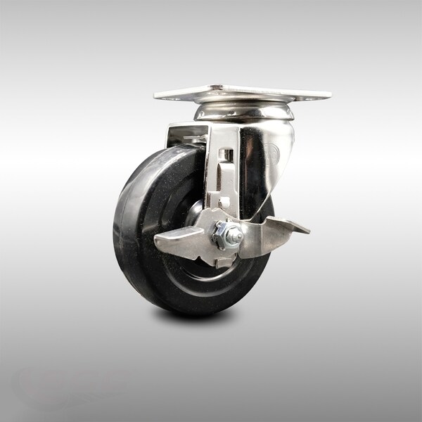 4 Inch 316SS Hard Rubber Wheel Swivel Top Plate Caster with Brake